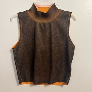Black and Yellow Zara Turtleneck Sleeveless Top